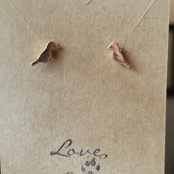 Rose Gold Small Bird Stud Earrings - Picture 3 of 5